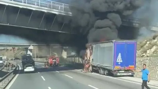 TEM'de seyir halinde olan tır bir anda alev topuna döndü