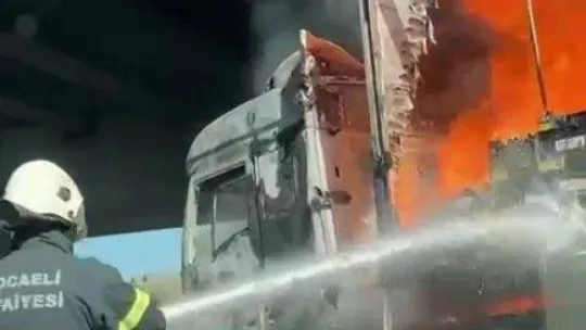TEM'de seyir halinde olan tır bir anda alev topuna döndü