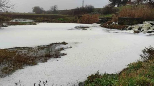 Uluabat Gölü'ne akan derelerde 'beyaz köpük' paniği