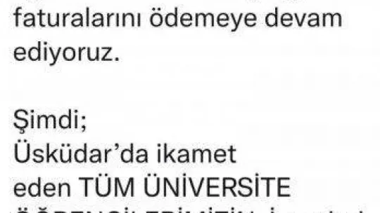 Üsküdar Belediyesinden üniversite öğrencilerine doğalgazdan sonra yeni müjde