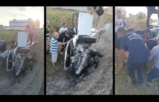 Kontrolden çıkan otomobil yan yattı, sıkışan sürücü güçlükle kurtarıldı