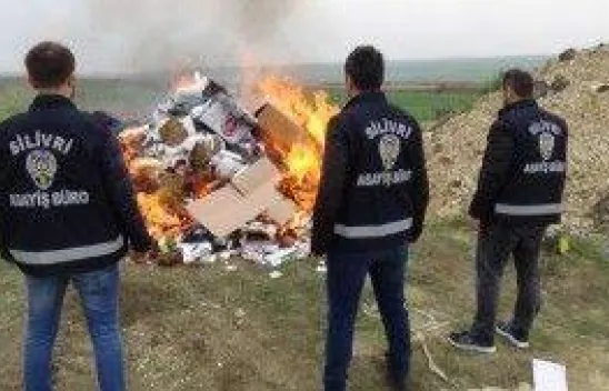 Silivri'de 50 Bin Paket Kaçak Sigara İmha Edildi