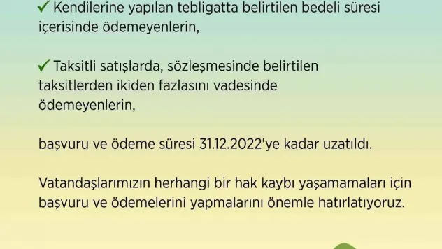 2/B ve Hazine'ye ait tarım arazilerinin hak sahiplerine satışına ilişkin başvurular için son tarih 31 Aralık