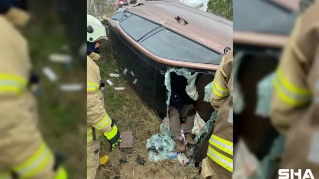 Otomobil viyadükten uçtu, sürücü araçta sıkıştı