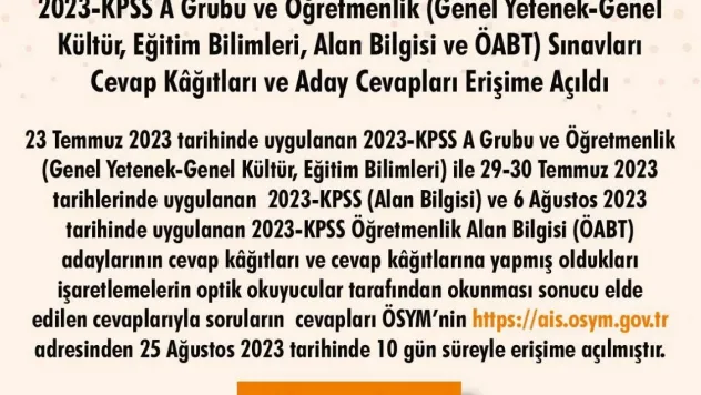 2023 KPSS cevap kağıtları ve aday cevapları erişime açıldı