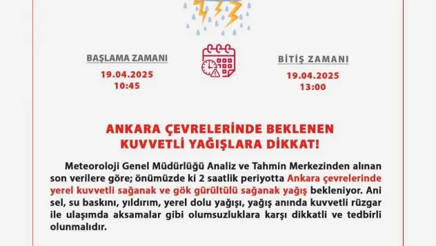 Ankara Valiliği uyardı: 'Kuvvetli yağışlara dikkat'