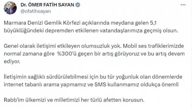 Bakan Yardımcısı Sayan: '(Deprem sonrası) İletişimi etkileyen olumsuzluk yok'