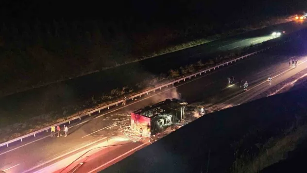 Balıkesir'de otoyolda tır yandı, yangın ormanlık alana sıçradı