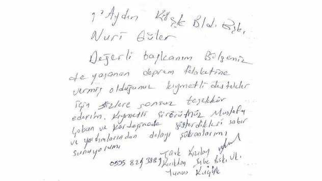 Deprem bölgesinden, Başkan Güler'e anlamlı mesaj