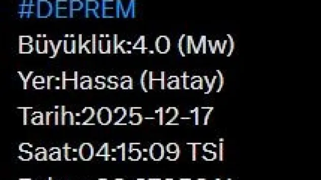 Hatay'da 4.0 büyüklüğünde deprem