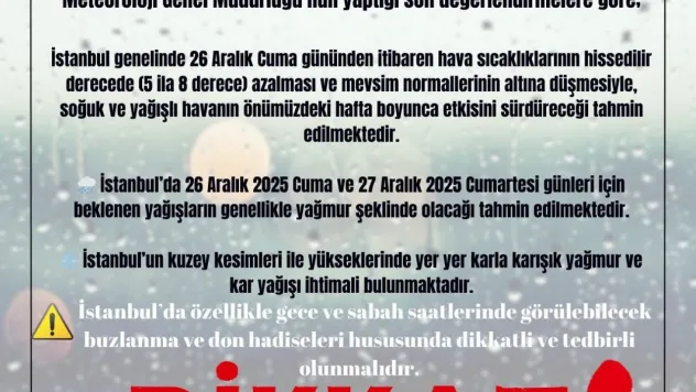 İstanbul Valiliği: 'Cuma ve Cumartesi günü yüksek kesimlerde kar yağışı ihtimali bulunuyor'