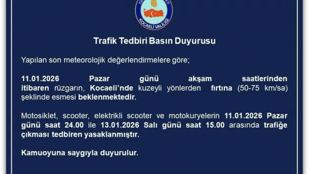 Kocaeli'de motosiklet, scooter ve motokuryelerin trafiğe çıkışı yasaklandı