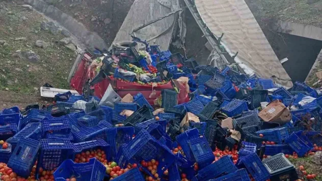 Kontrolden çıkan sebze yüklü tır devrildi: 1 yaralı