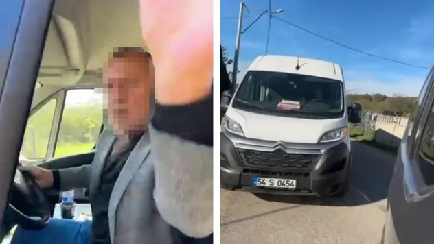 Öğrenci dolu okul servisi şoförünün, trafikte bıçaklı tehdit iddiası