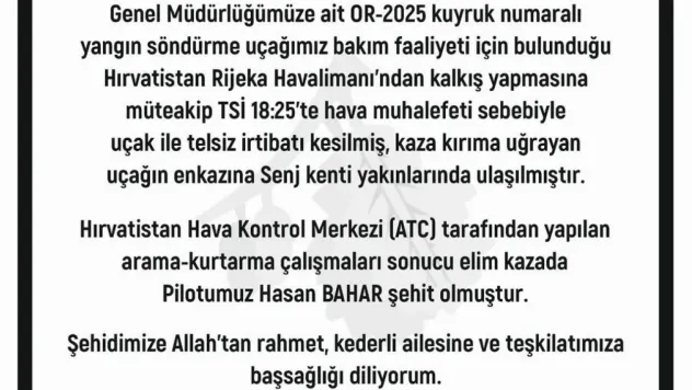 Orman Genel Müdürü Karacabey'den şehit pilot için başsağlığı mesajı