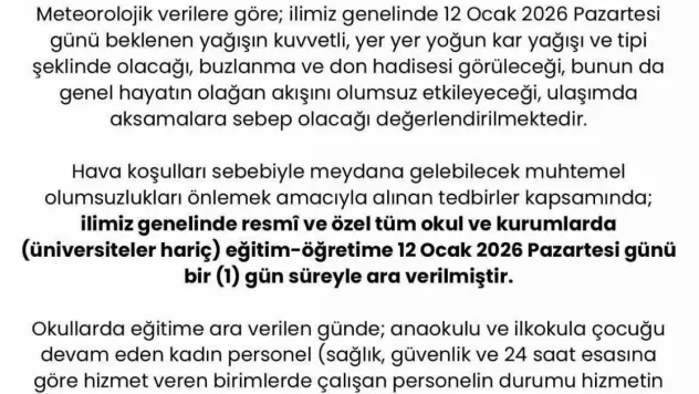 Sakarya'da eğitime kar tatili