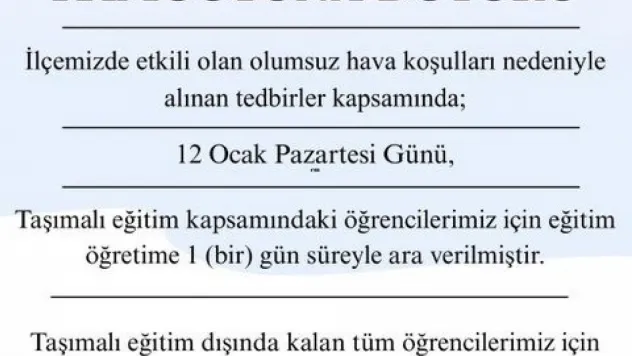 Şarköy'de taşımalı eğitime bir gün ara verildi