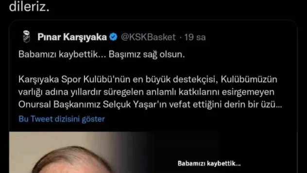 TBF'den Selçuk Yaşar için taziye mesajı