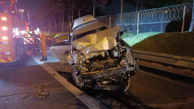 TEM Otoyolu'nda kamyonete çarpan otomobil bariyerlere çıktı: 2 yaralı