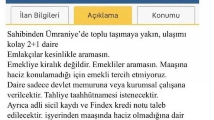 'Emekliye kiralık değildir' başlıklı ilan veren emlak şirketine idari para cezası uygulandı