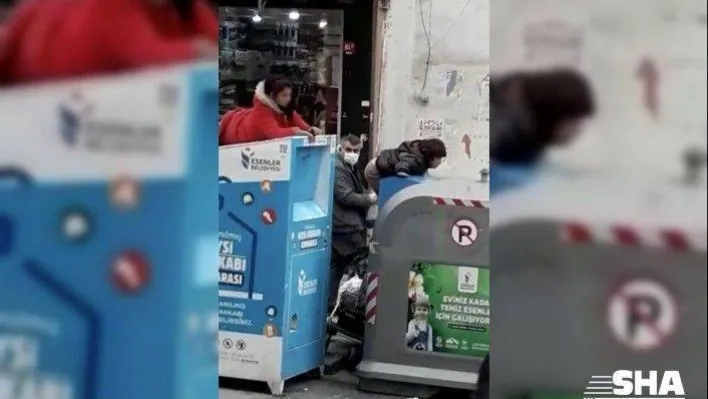 (Özel) Yasağa uymayan çocuklar, çöp konteynerine girerek giysi topladı