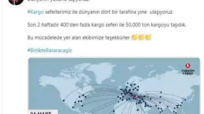 THY korona virüsle mücadelede 2 haftada 50 bin ton kargo taşıdı