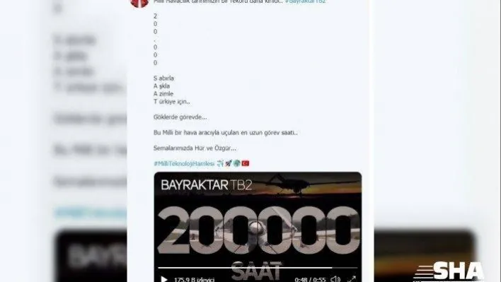 Türkiye'nin ilk yerli ve milli SİHA'sı Bayraktar 200 bin saat ile Türkiye rekoru kırdı
