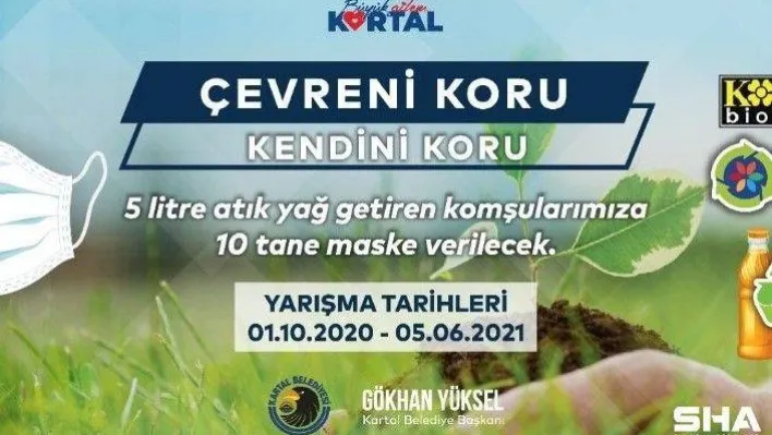 Kartal Belediyesi, atık yağını getiren vatandaşlara medikal maske veriyor