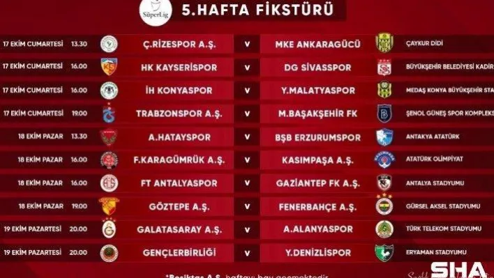 Süper Lig'de 5, 6, 7 ve 8. haftaların programları açıklandı