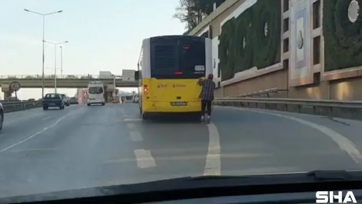 (Özel) 70 kilometre hızla paten yolculuğu kamerada