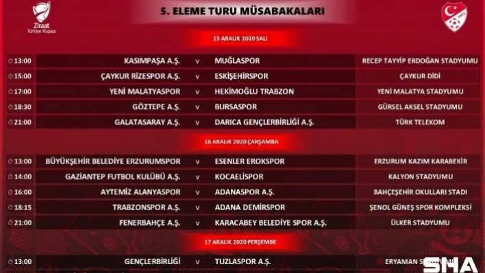 Ziraat Türkiye Kupası 5. Eleme Turu programı açıklandı