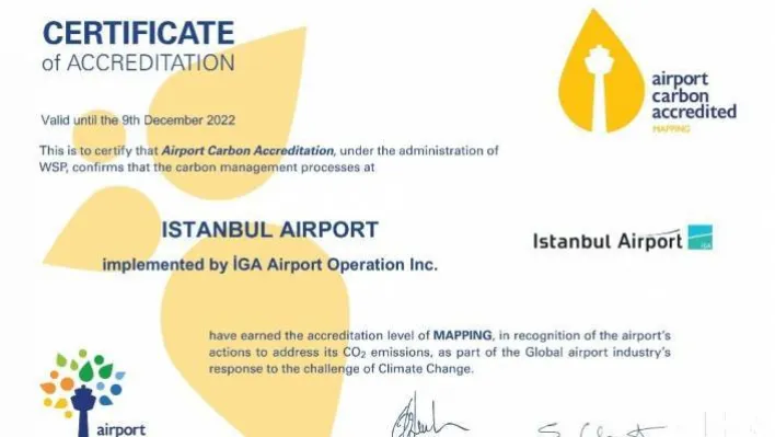 İstanbul Havalimanı, Uluslararası Havalimanları Konseyi'nin iklim-akıllı havalimanları listesinde