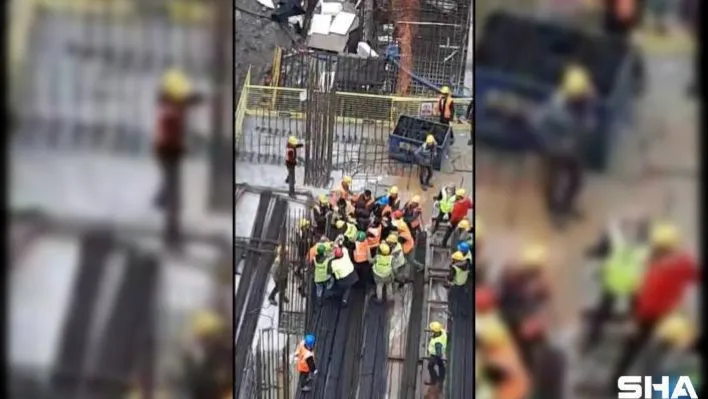 (Özel) Ataşehir'de inşaat işçileri arasındaki meydan dayağı kamerada