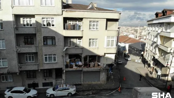 Gaziosmanpaşa'da patlamada hasar gören bina havadan görüntülendi