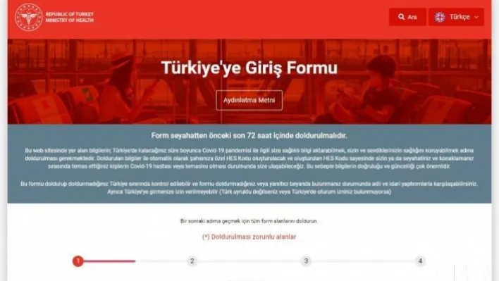 'Türkiye'ye giriş Formu' uygulaması internet ortamına taşınıyor