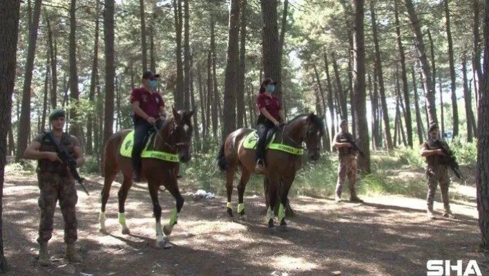 Maltepe'de orman yangınlarına karşı helikopter destekli ve atlı denetim