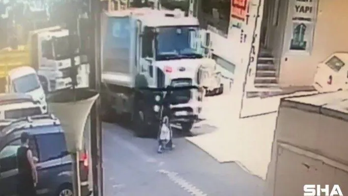 (Özel) Esenyurt'ta çöp kamyonunun altında kalan anne ve oğlunun inanılmaz kurtuluşu kamerada