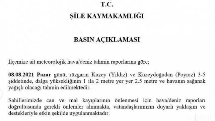 Olumsuz hava koşulları nedeniyle Şile'de denize girmek yasaklandı