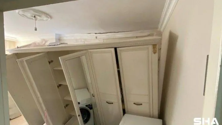 (ÖZEL) İnşaata beton dökümü sırasında yan evin duvarı yıkıldı, daire içine beton döküldü