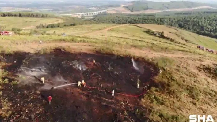 Pendik'teki orman yangını havadan görüntülendi
