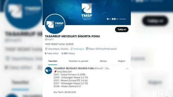 TMSF araç satış ihalelerini sosyal medyada duyuruyor