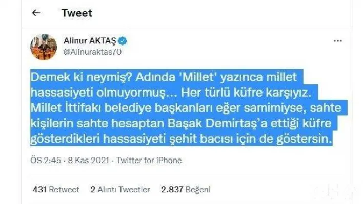 Başkan Aktaş, Millet İttifakı başkanlarına isyan etti