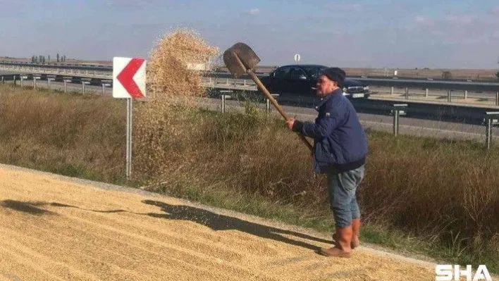 Duble yol, köylülerin çeltik kurutma sahası oldu