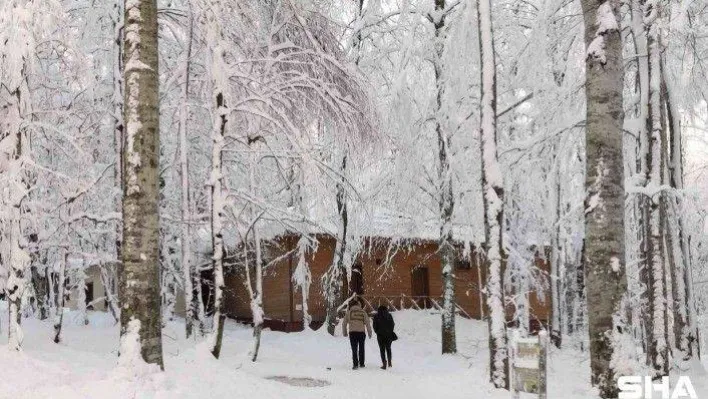 Kar yağışı ile beyaza bürünen tabiat parkı tıklım tıklım doldu