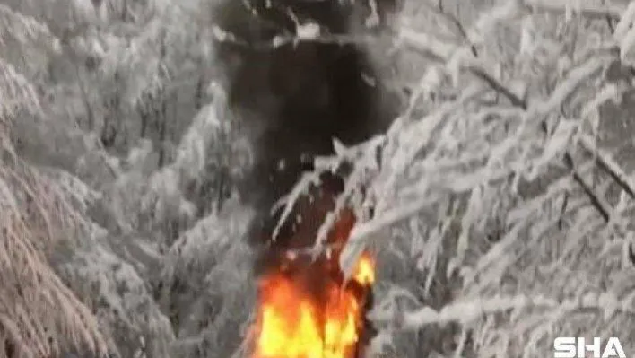 Delmece Yaylası'na çıkmaya çalışan cip alev alev yandı