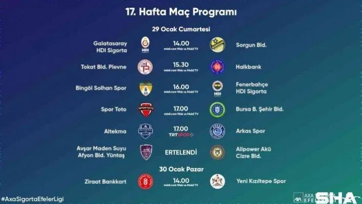 Efeler Ligi'nde 17. hafta programı