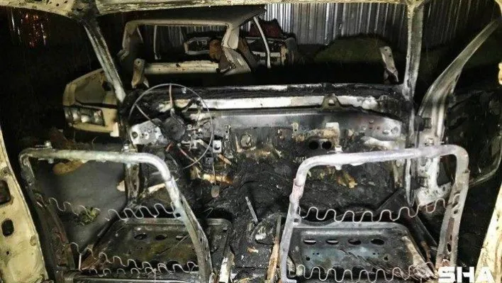 Alev topuna dönen araçtan geriye bu görüntü kaldı