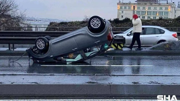 Fatih'te kiralık araçla takla attı, burnu bile kanamadı