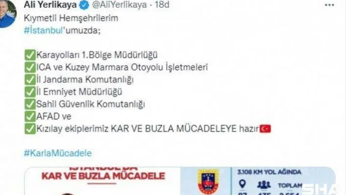 İstanbul Valisi Yerlikaya, ekiplerin karla mücadele için hazır olduklarını açıkladı