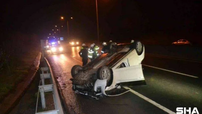 Tekirdağ'da yolcu otobüsüyle çarpışan otomobil takla attı: 1 yaralı